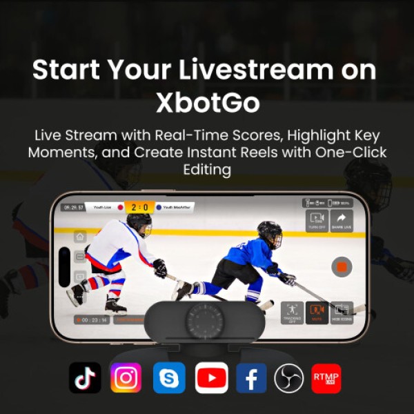 Kamera Olahraga Otomatis XbotGo Chameleon AI – Kamera Pelacak Sepak Bola dan Bola Basket 4K 60FPS untuk Olahraga Tim dan Siaran Langsung, Tanpa Berlangganan